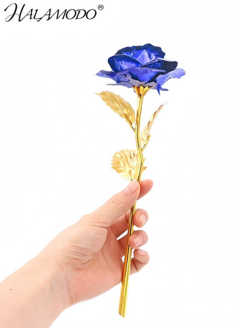 HALAMODO Gold Plated Blue Rose Flower Decoration 25x8x5cm - Image 5