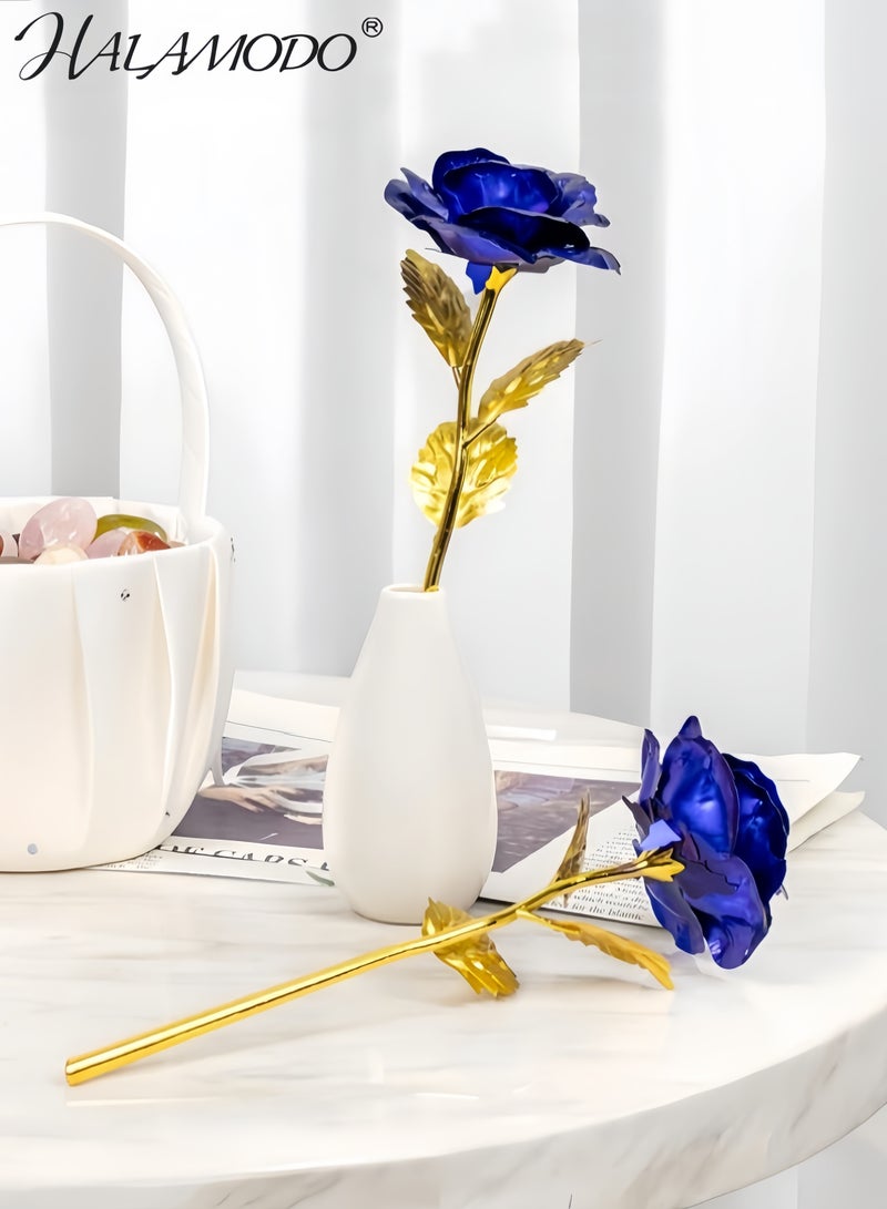 HALAMODO Gold Plated Blue Rose Flower Decoration 25x8x5cm - Image 2