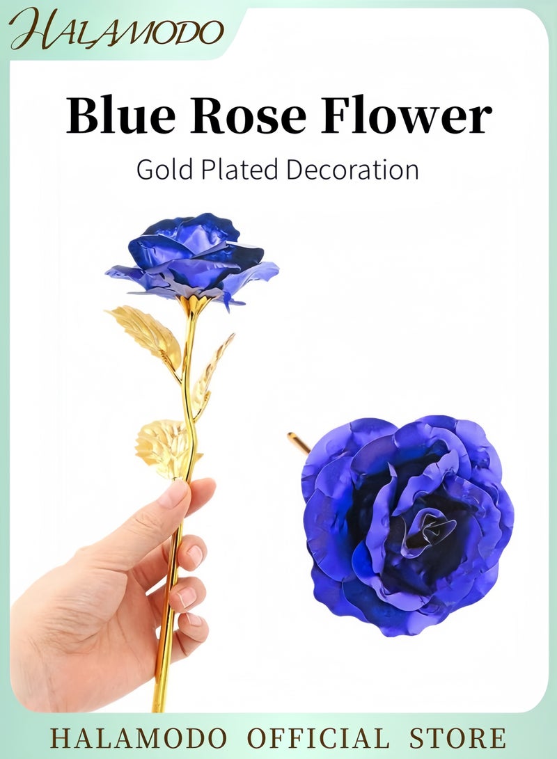 HALAMODO Gold Plated Blue Rose Flower Decoration 25x8x5cm - Image 1