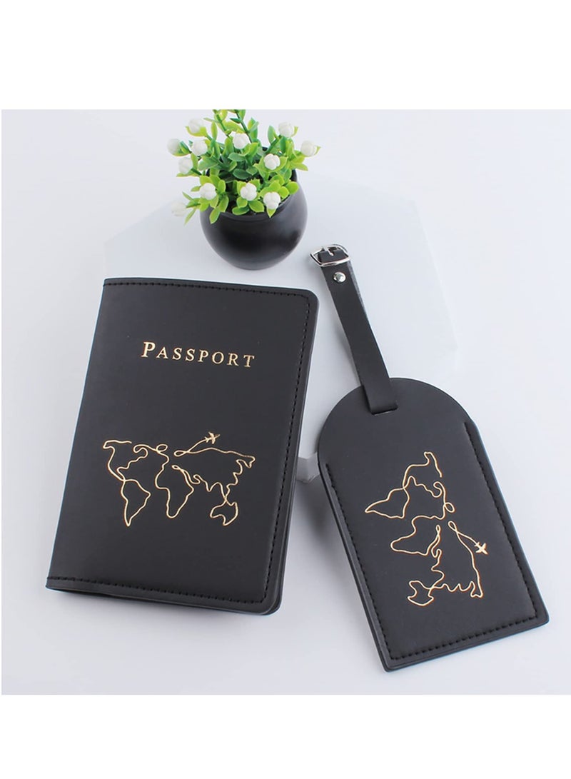 SYOSI 2 Pieces Passport Holder and 2 Pieces Luggage Tag Set,passport Holder Travel Suitcase Organizer Label Map PU Leather Id Bag Luggage Tag Set for Storing Passport Business Card Credit Card Boarding Pass - Image 3