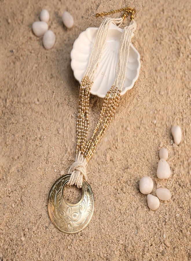 DCA White & Gold Brass/Glass Women Necklace (4393) - Image 3