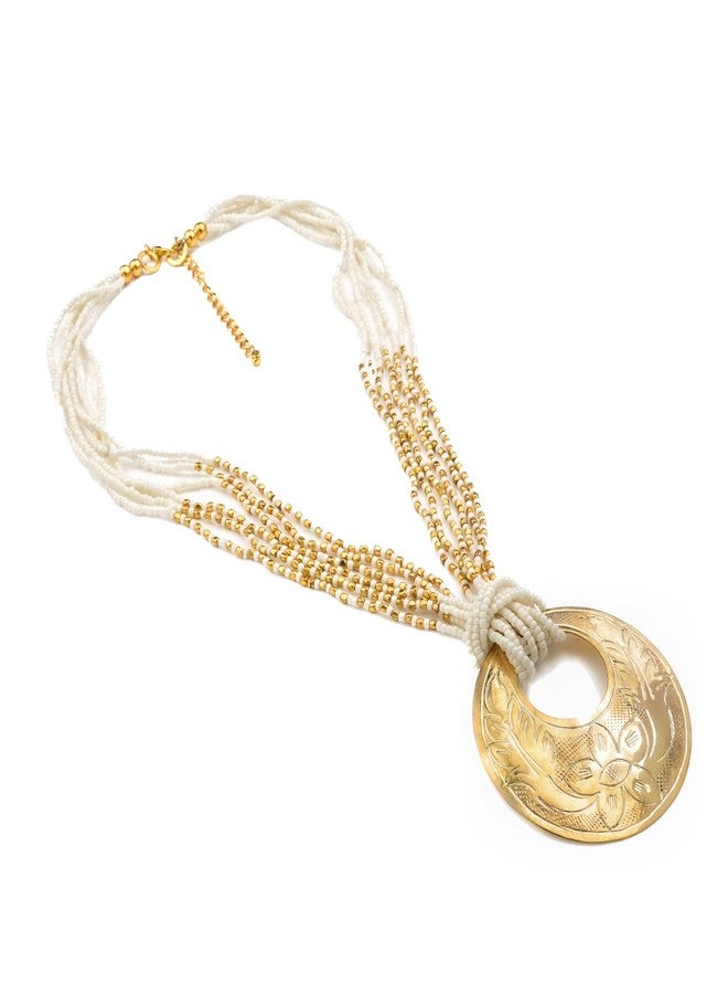 DCA White & Gold Brass/Glass Women Necklace (4393) - Image 1