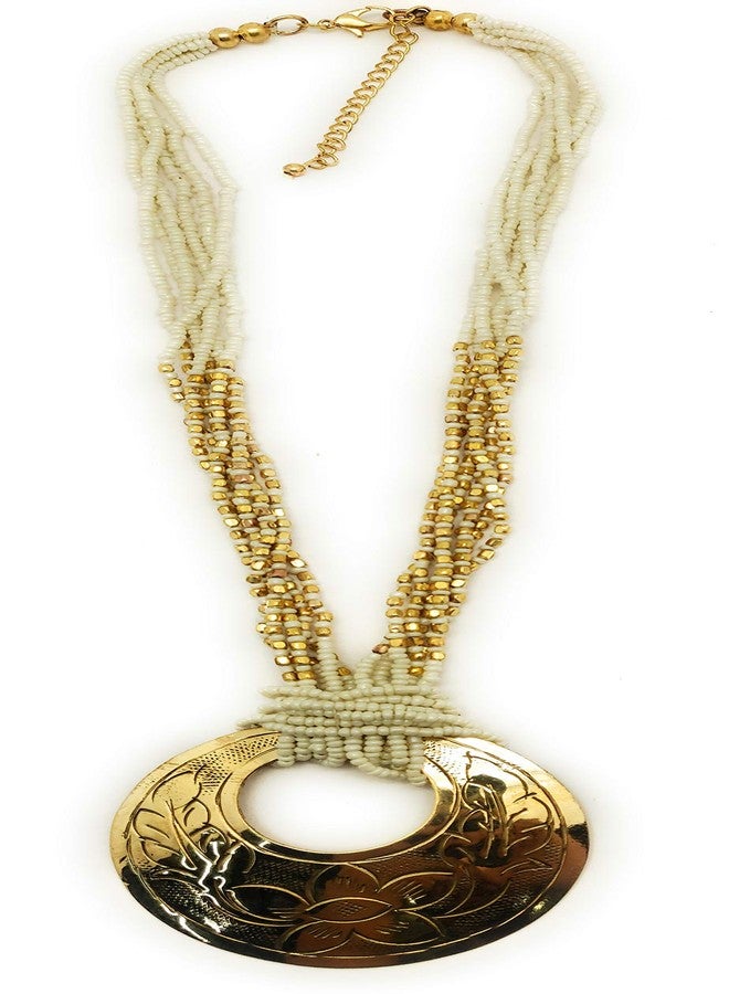 DCA White & Gold Brass/Glass Women Necklace (4393) - Image 2