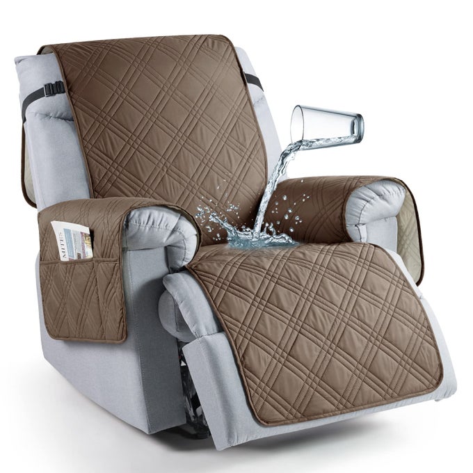 100 WATERPROOF RECLINER CHAIR COVER NON SLIP RECLINER COVERS FOR RECLINER CHAIR WITH POCKET WASHABLE RECLINING CHAIR COVER FURNITURE PROTECTOR FOR KIDS PETS236 TAUPE