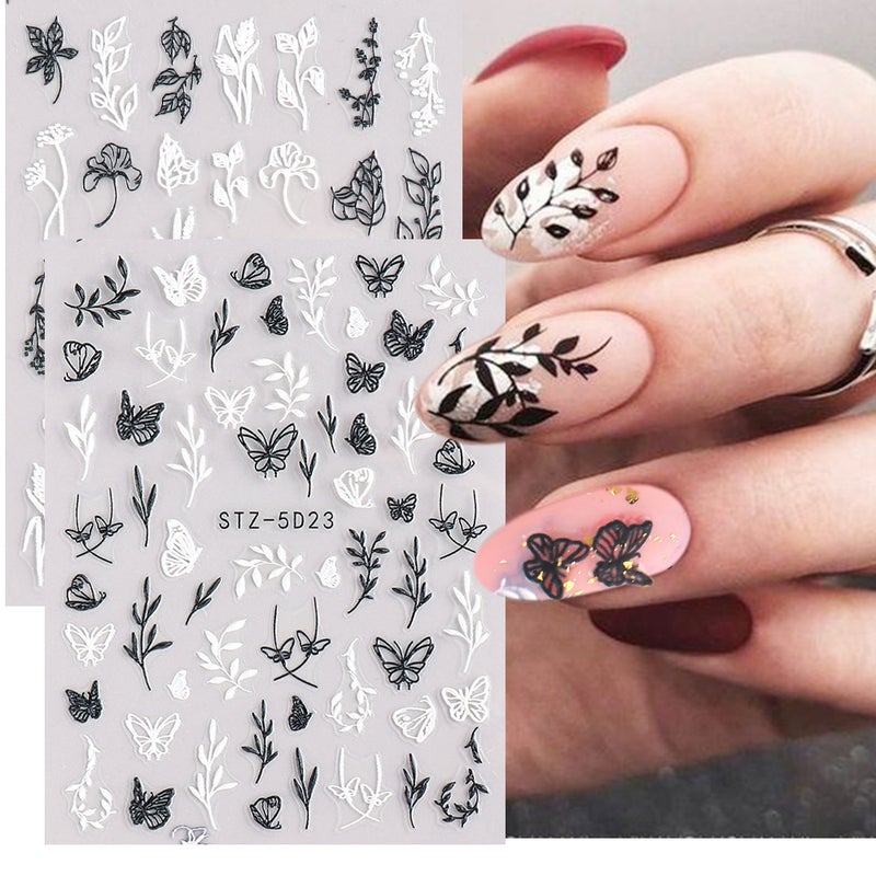 2022 Online Celebrity Nail Stickers Ins5D Three-Dimensional White Flower Rose Butterfly Snowflake Series Nail Stickers - Image 4