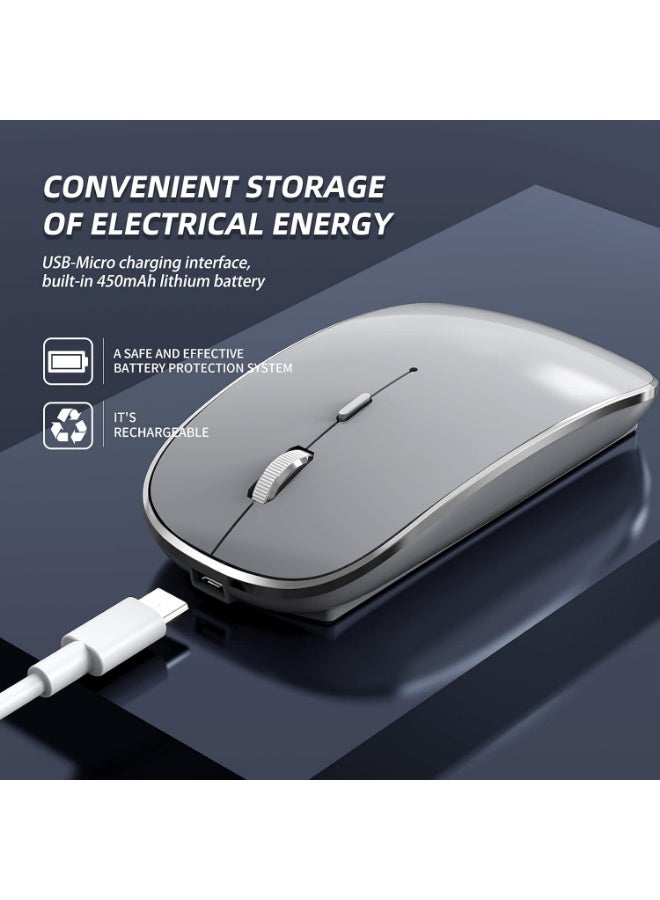 الماوس اللاسلكي قابل للشحن المحمول الصامت USB ونوع C مزدوج الوضع الماوس اللاسلكي 3 DPI قابل للتعديل للكمبيوتر المحمول، ماك، ماك بوك، أندرويد، الكمبيوتر الشخصي (الرمادي) - Image 2