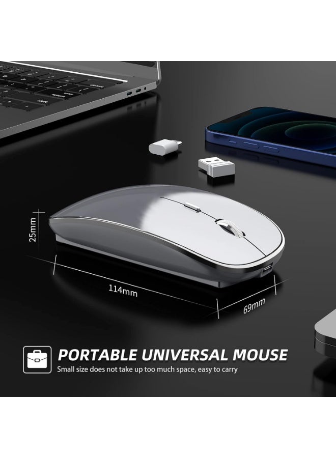 الماوس اللاسلكي قابل للشحن المحمول الصامت USB ونوع C مزدوج الوضع الماوس اللاسلكي 3 DPI قابل للتعديل للكمبيوتر المحمول، ماك، ماك بوك، أندرويد، الكمبيوتر الشخصي (الرمادي) - Image 4