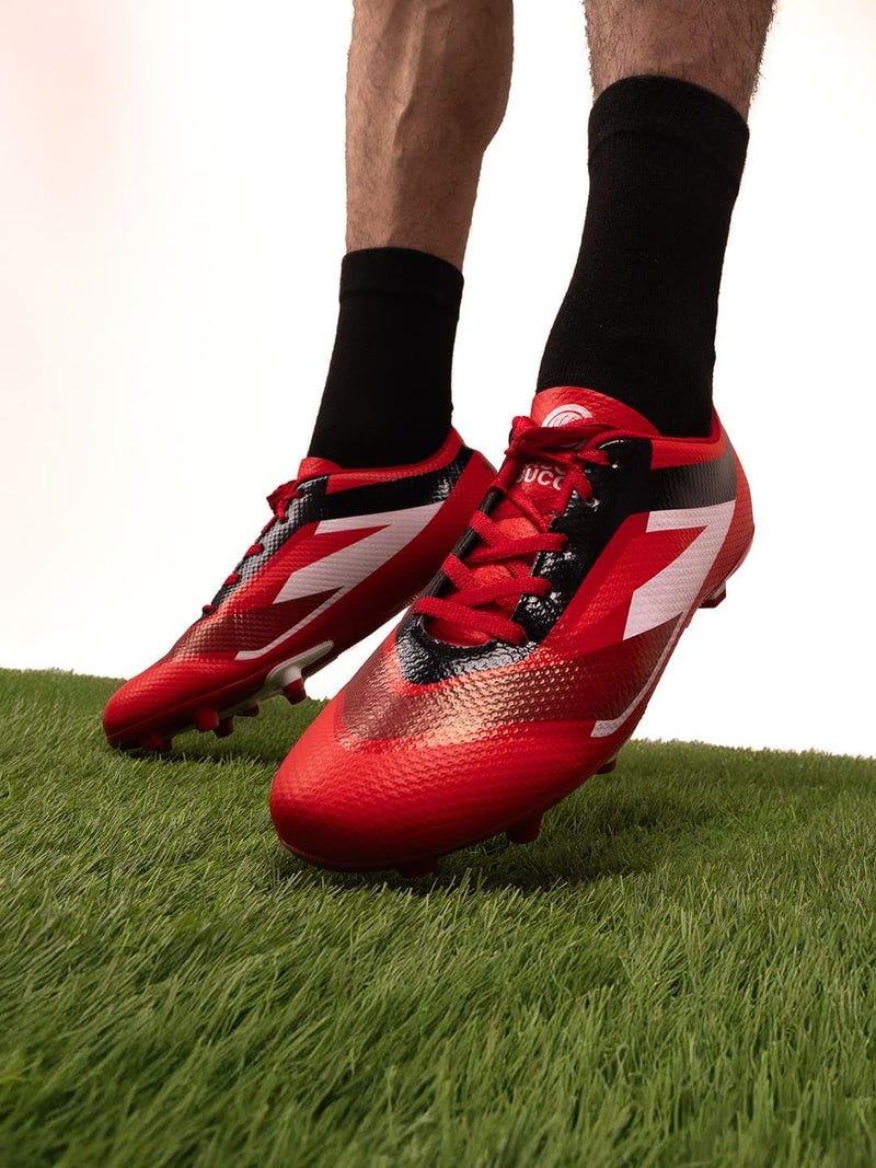 Bacca Bucci “Strike X” Firm Ground Football Shoes | Lightweight Soccer Cleats with High-Traction Studs Red Fury UK 9 - Image 2