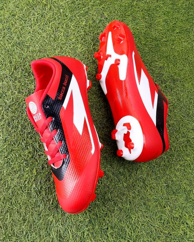 Bacca Bucci “Strike X” Firm Ground Football Shoes | Lightweight Soccer Cleats with High-Traction Studs Red Fury UK 9 - Image 5