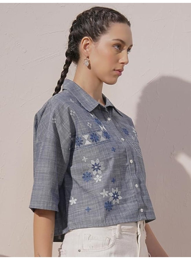 Vishudh Women's Classic Shirt | Timeless Design for Casual & Formal Occasions grey M - Image 4