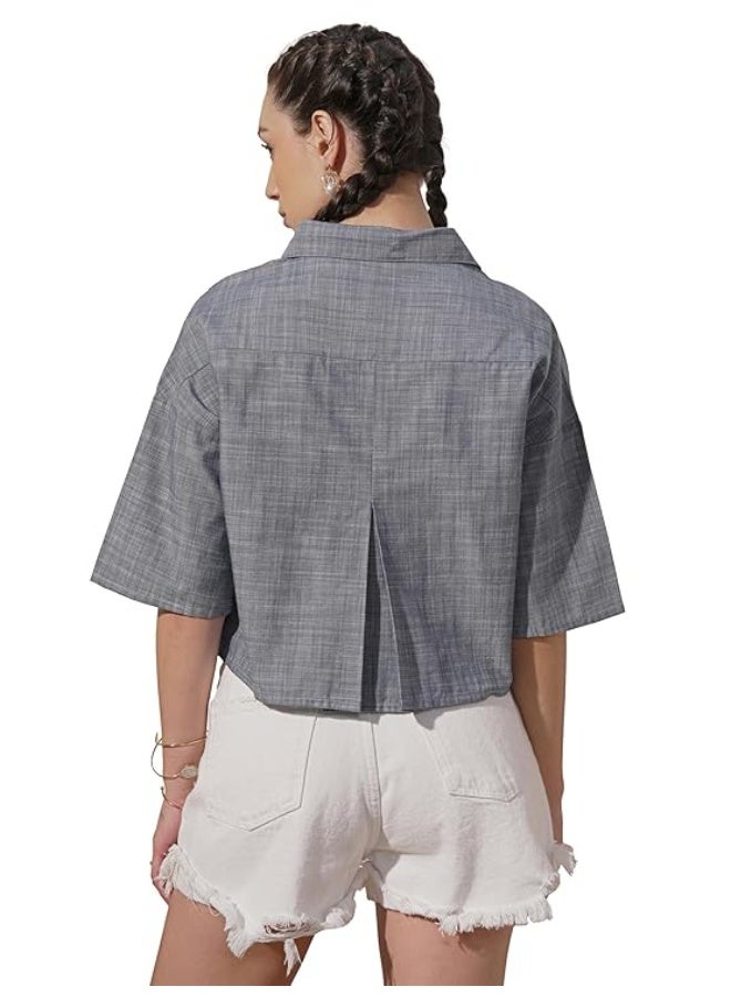 Vishudh Women's Classic Shirt | Timeless Design for Casual & Formal Occasions grey M - Image 2