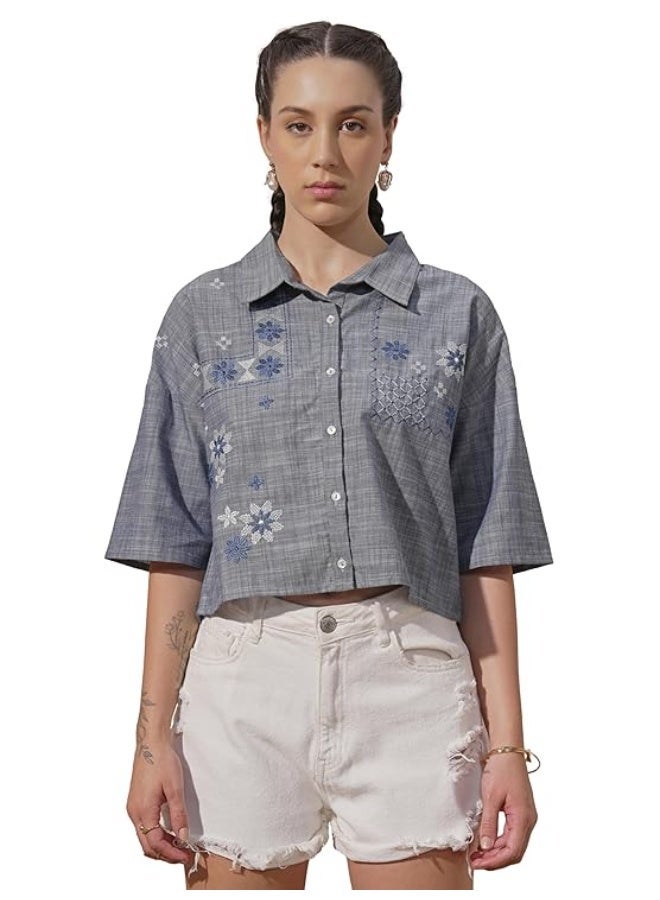 Vishudh Women's Classic Shirt | Timeless Design for Casual & Formal Occasions grey M - Image 1