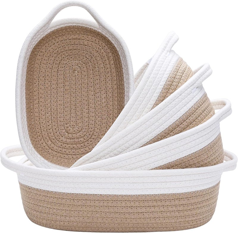 WVLIROD سلة منسوجة، سلال منسوجة للتنظيم، مجموعة من 5 قطع من حبل القطن الطبيعي الصغير لمونتيسوري، حضانة الأطفال، سلال ألعاب الكلاب، صندوق ألعاب القطط، صندوق تنظيم الحمام - Image 1