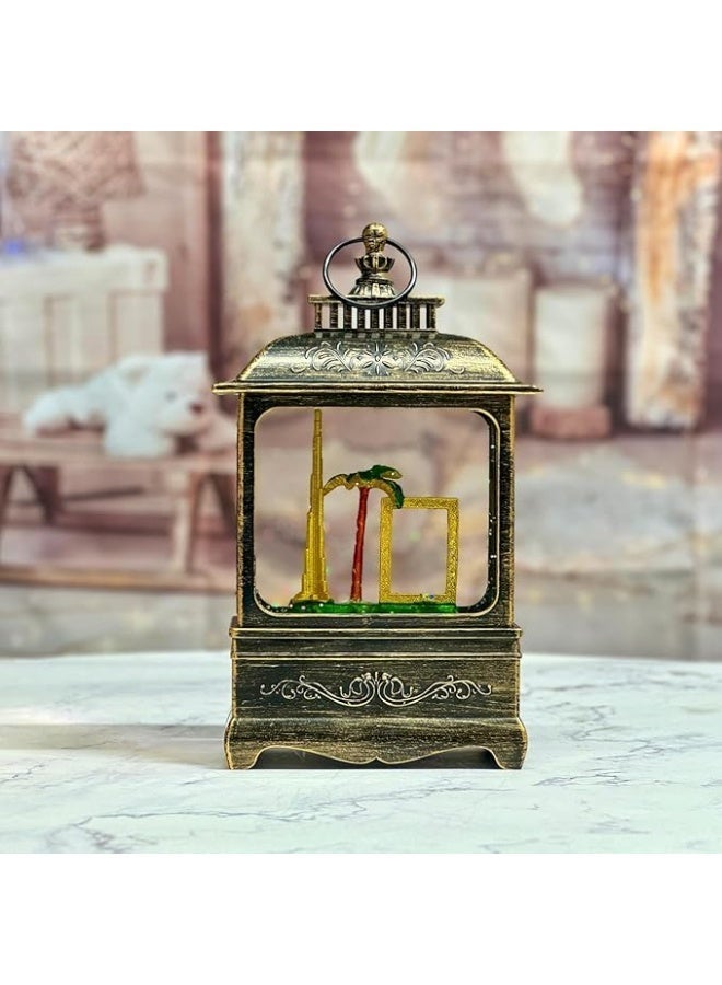 DYD – Flat LED Water Globe with Dubai Frame, Burjkhalifa & Palm Tree | Ambient Light for Home Decor, Office, Souvenir or Gift, Bronze, GMXDB003-3 By DYD Delights - Image 1