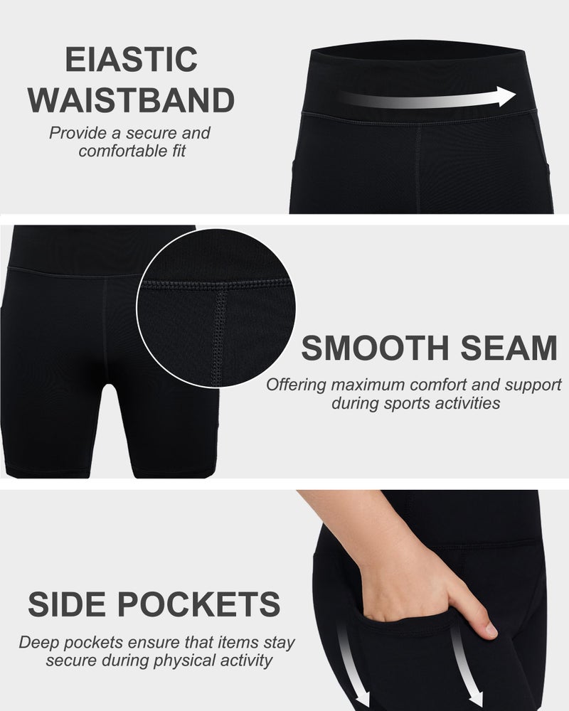 DEVOROPA Girls 5" Spandex Volleyball Shorts Stretch Youth Athletic Gymnastics Shorts Kid Yoga Dance Compression Shorts Pocket Black Medium - Image 5