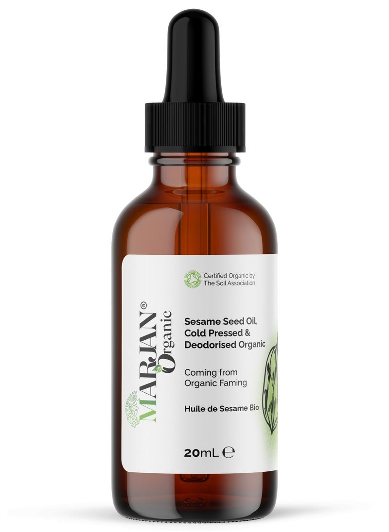 MARJAN ORGANIC - Sesame Seed Oil 20ml - 100% Organic cold pressed - 100% Virgin - For Essential Oil Mixing - Deeply moisturizing - Anti-ageing - Carrier Oil for Face, Skin, Body, Hair, Massage, Nails. - Image 1