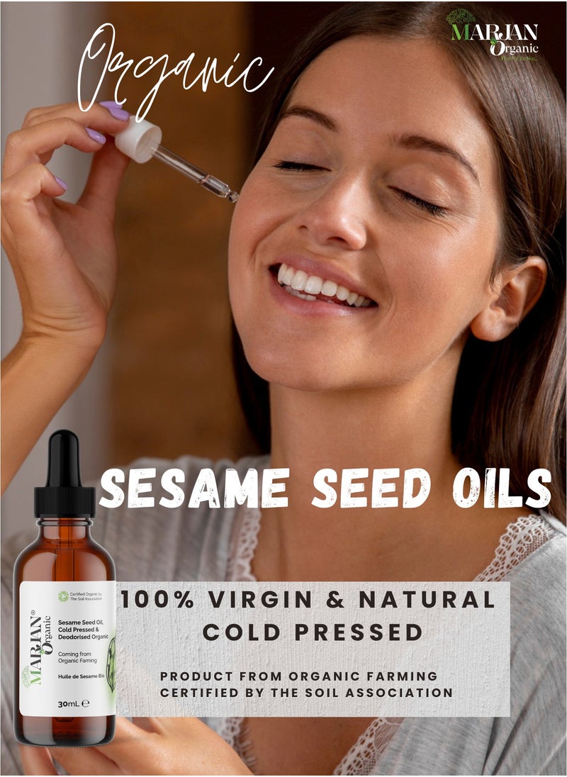 MARJAN ORGANIC - Sesame Seed Oil 20ml - 100% Organic cold pressed - 100% Virgin - For Essential Oil Mixing - Deeply moisturizing - Anti-ageing - Carrier Oil for Face, Skin, Body, Hair, Massage, Nails. - Image 1