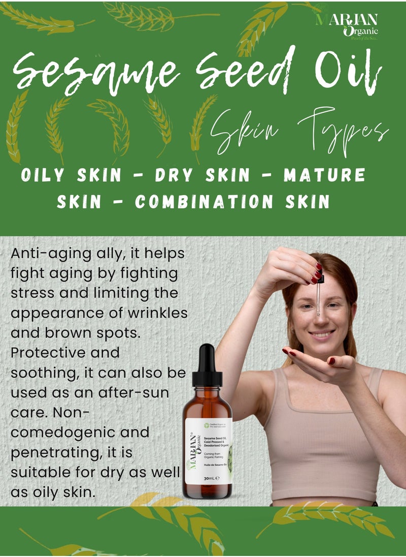 MARJAN ORGANIC - Sesame Seed Oil 20ml - 100% Organic cold pressed - 100% Virgin - For Essential Oil Mixing - Deeply moisturizing - Anti-ageing - Carrier Oil for Face, Skin, Body, Hair, Massage, Nails. - Image 1