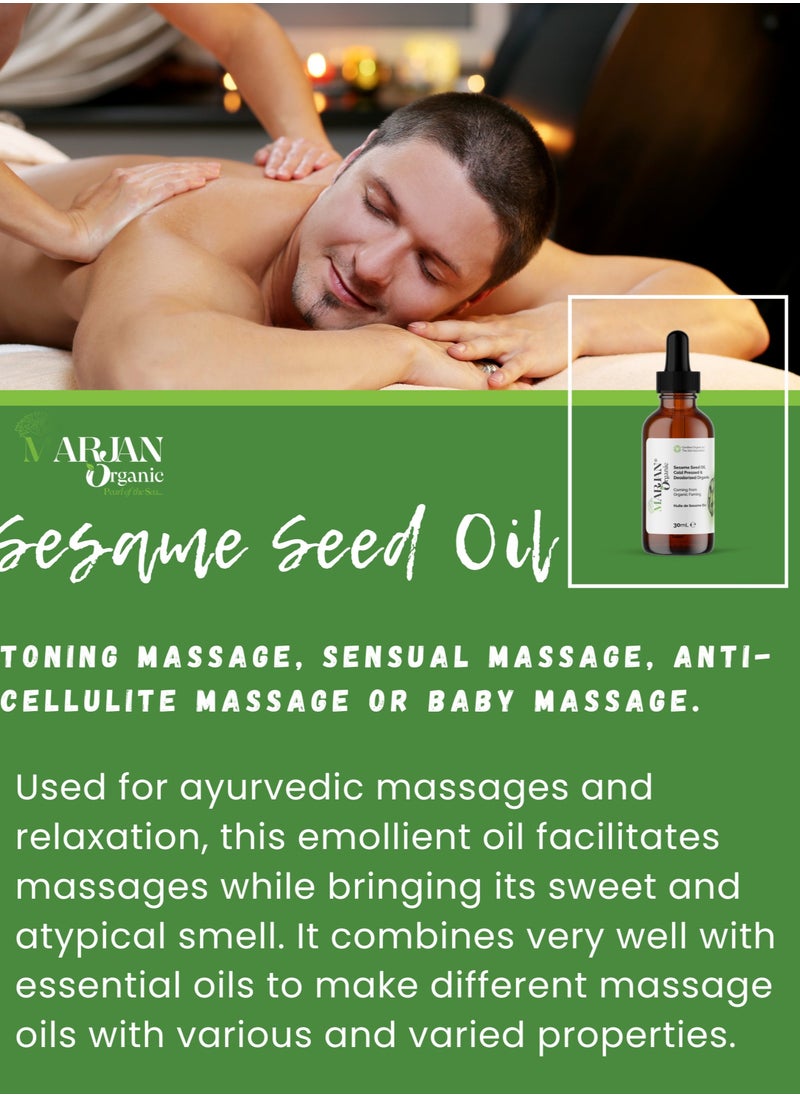 MARJAN ORGANIC - Sesame Seed Oil 20ml - 100% Organic cold pressed - 100% Virgin - For Essential Oil Mixing - Deeply moisturizing - Anti-ageing - Carrier Oil for Face, Skin, Body, Hair, Massage, Nails. - Image 1
