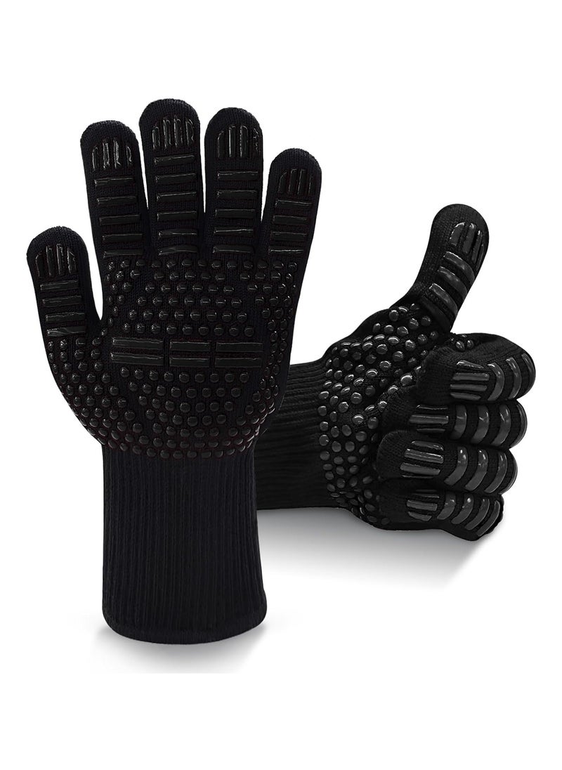 Mmmon BBQ Gloves, Heat Resistant Gloves, Silicone Non-Slip Grill Oven Gloves Heat Proof for Men/Women, OvenMitts with Fingers for Kitchen Cooking, Grilling（black）  - Image 1