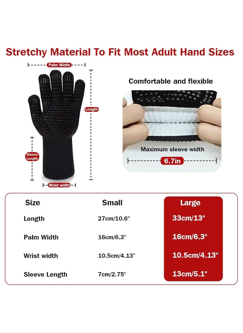 Mmmon BBQ Gloves, Heat Resistant Gloves, Silicone Non-Slip Grill Oven Gloves Heat Proof for Men/Women, OvenMitts with Fingers for Kitchen Cooking, Grilling（black）  - Image 2