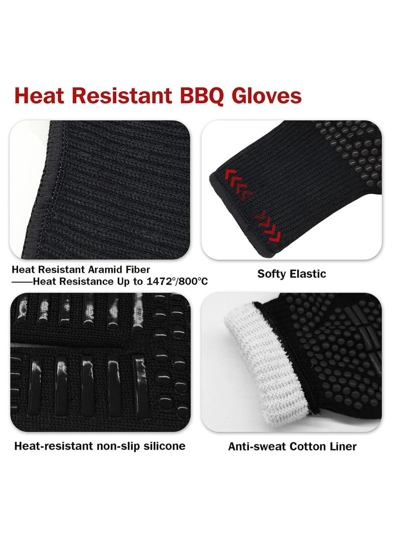 Mmmon BBQ Gloves, Heat Resistant Gloves, Silicone Non-Slip Grill Oven Gloves Heat Proof for Men/Women, OvenMitts with Fingers for Kitchen Cooking, Grilling（black）  - Image 3