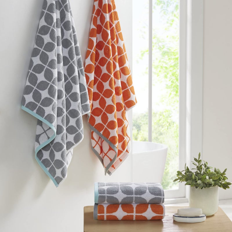Intelligent Design Lita Cotton Bathroom Towels , Jacquard Highly Absorbent Bath Towel Set , 6-Piece Include 2 Bath Towels & 4 Hand Towels , Orange Grey - Image 2