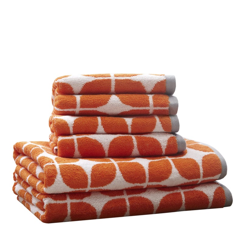 Intelligent Design Lita Cotton Bathroom Towels , Jacquard Highly Absorbent Bath Towel Set , 6-Piece Include 2 Bath Towels & 4 Hand Towels , Orange Grey - Image 1
