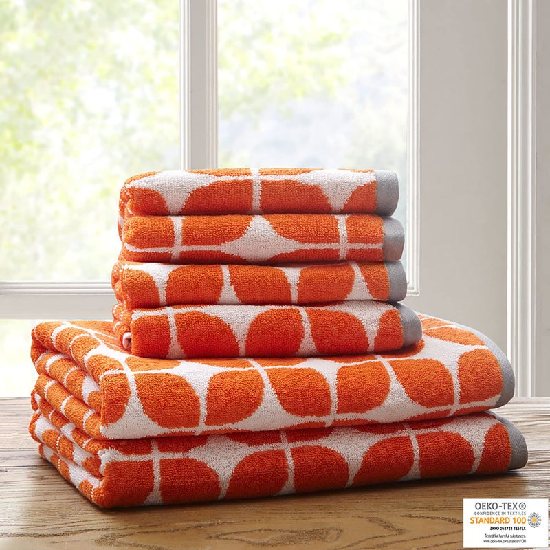 Intelligent Design Lita Cotton Bathroom Towels , Jacquard Highly Absorbent Bath Towel Set , 6-Piece Include 2 Bath Towels & 4 Hand Towels , Orange Grey - Image 3