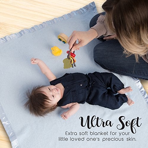 Natural Snuggles Bamboo Rayon Soft Light Blue Toddler Security Blanket - Thermal Sky Blue Baby Blanket with Satin Edging - Perfect for Naps, Car Carrier, Stroller & Travel - 34 x 47 inches - Newborn Baby Blankie - Image 2