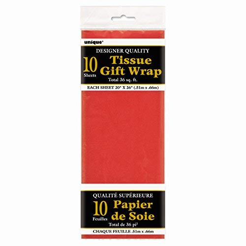 Unique Party Solid Red Tissue Sheets 20 x 26 10 Count Perfect Colorful Gift Wrapping Craft Supplies - Image 3