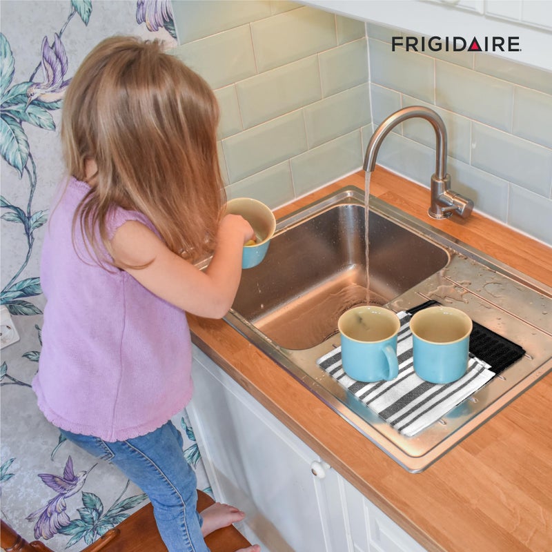 Frigidaire Claire 100% Cotton Dish Clothes,12" x 12", Solid and Stripe Print, Machine Washable, Black,4-Pack - Image 5