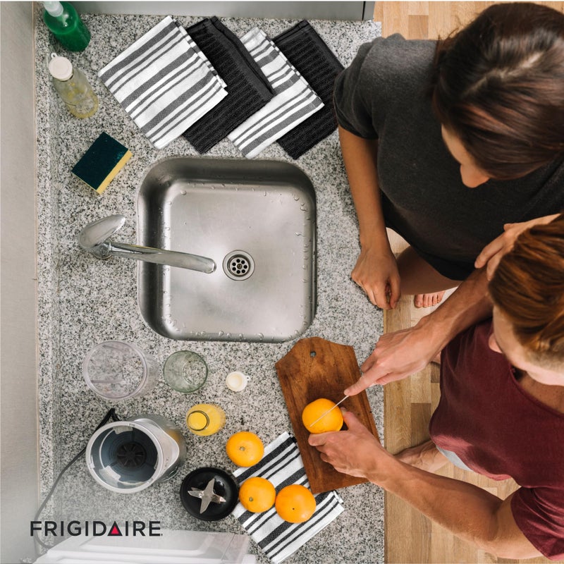 Frigidaire Claire 100% Cotton Dish Clothes,12" x 12", Solid and Stripe Print, Machine Washable, Black,4-Pack - Image 4