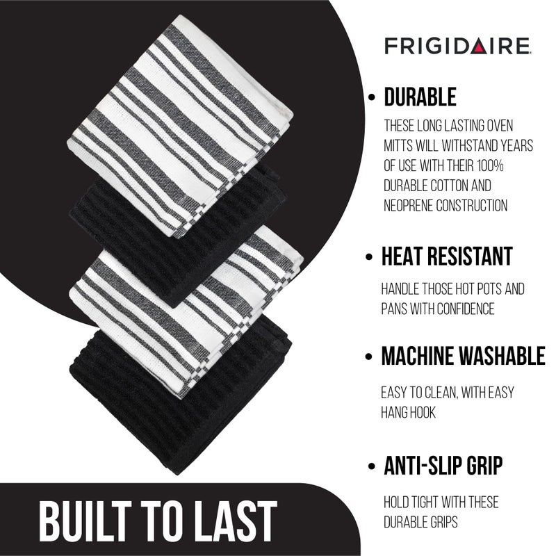 Frigidaire Claire 100% Cotton Dish Clothes,12" x 12", Solid and Stripe Print, Machine Washable, Black,4-Pack - Image 2