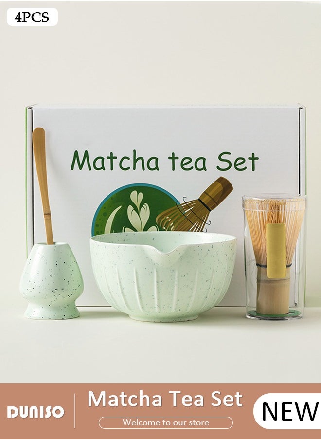 DUNISO Matcha Whisk Set, 4pcs Japanese Tea Set,Matcha Whisk,Traditional Scoop, Matcha Bowl with Pouring Spout, Ceramic Whisk Holder,Traditional Matcha Tool Set for Matcha Tea Ceremony  - Image 1