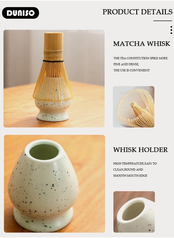 DUNISO Matcha Whisk Set, 4pcs Japanese Tea Set,Matcha Whisk,Traditional Scoop, Matcha Bowl with Pouring Spout, Ceramic Whisk Holder,Traditional Matcha Tool Set for Matcha Tea Ceremony  - Image 5
