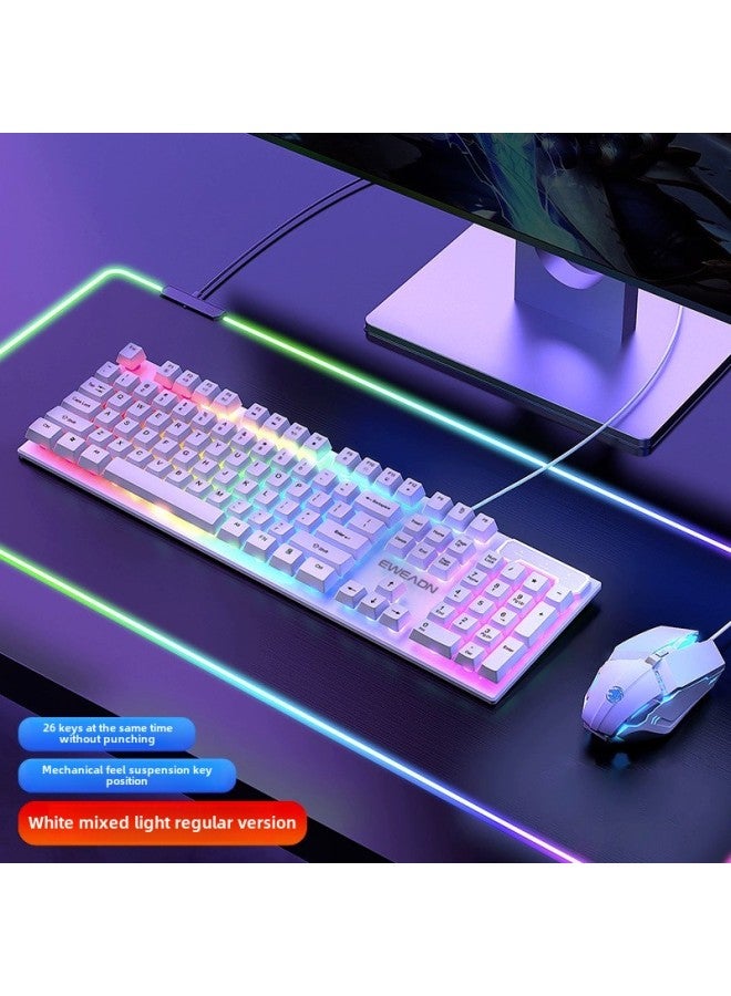 Real Mechanical Feel Keyboard Mouse Suit Wired E-sports Game Special Keyboard Mouse Wireless Computer Desktop-Colour:Mechanical Feel-white Standard Version  + Mouse-no-104 Keys-official Standard  - Image 1