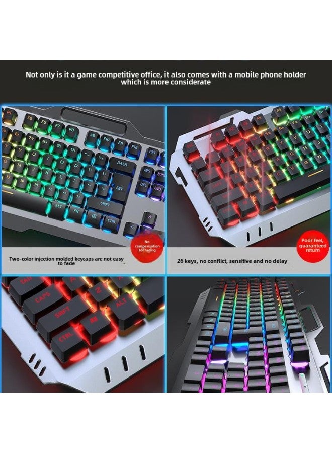 Real Mechanical Feel Keyboard Mouse Suit Wired E-sports Game Special Keyboard Mouse Wireless Computer Desktop-Colour:Mechanical Feel-white Standard Version  + Mouse-no-104 Keys-official Standard  - Image 4