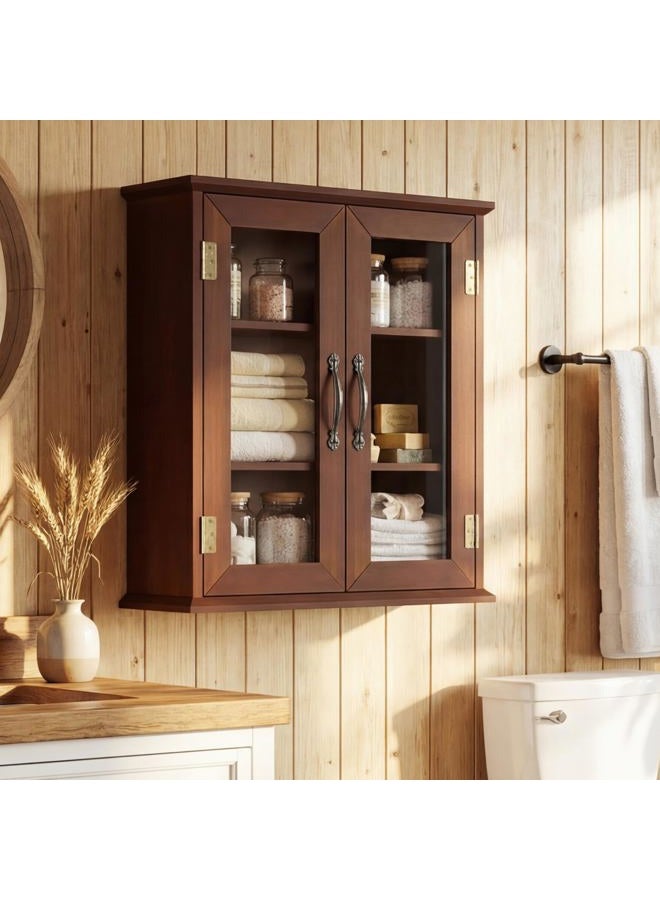 choochoo Bathroom Wall Cabinet, Laundry Room Cabinet with Acrylic Doors, Wall Mounted Over The Toilet Storage Cabinet with Adjustable Shelves for Bathroom, Kitchen, and Laundry Room, Walnut - Image 1