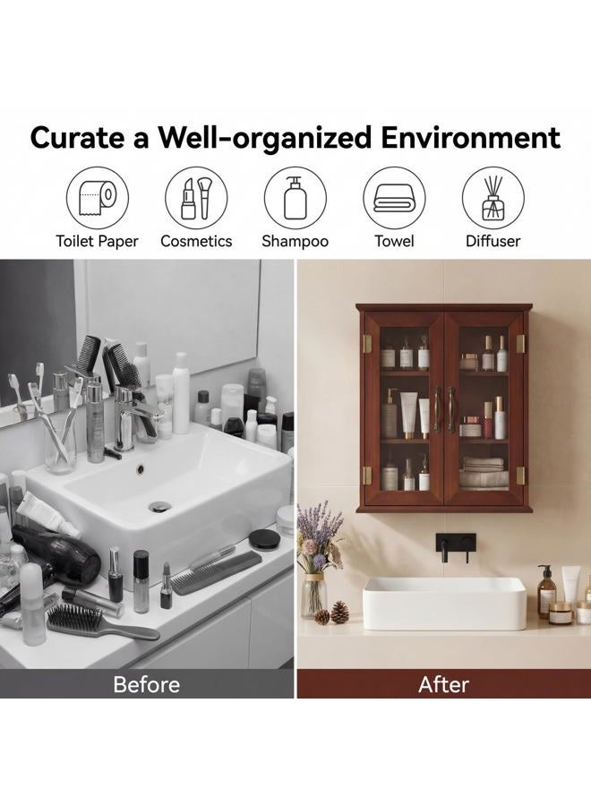 choochoo Bathroom Wall Cabinet, Laundry Room Cabinet with Acrylic Doors, Wall Mounted Over The Toilet Storage Cabinet with Adjustable Shelves for Bathroom, Kitchen, and Laundry Room, Walnut - Image 4