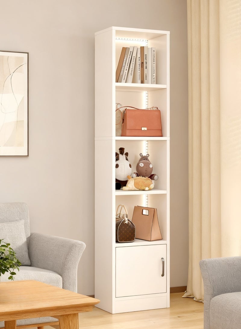 خزانة تخزين، رف قائم على الأرض مع إضاءة محيطة RGB، شاشة متعددة الوظائف ورف تنظيم، مناسب للمساحات الصغيرة والمكاتب وغرف النوم والحمامات والمطابخ وغرف الطعام وغرف الغسيل (أبيض، SGG035) - Image 2