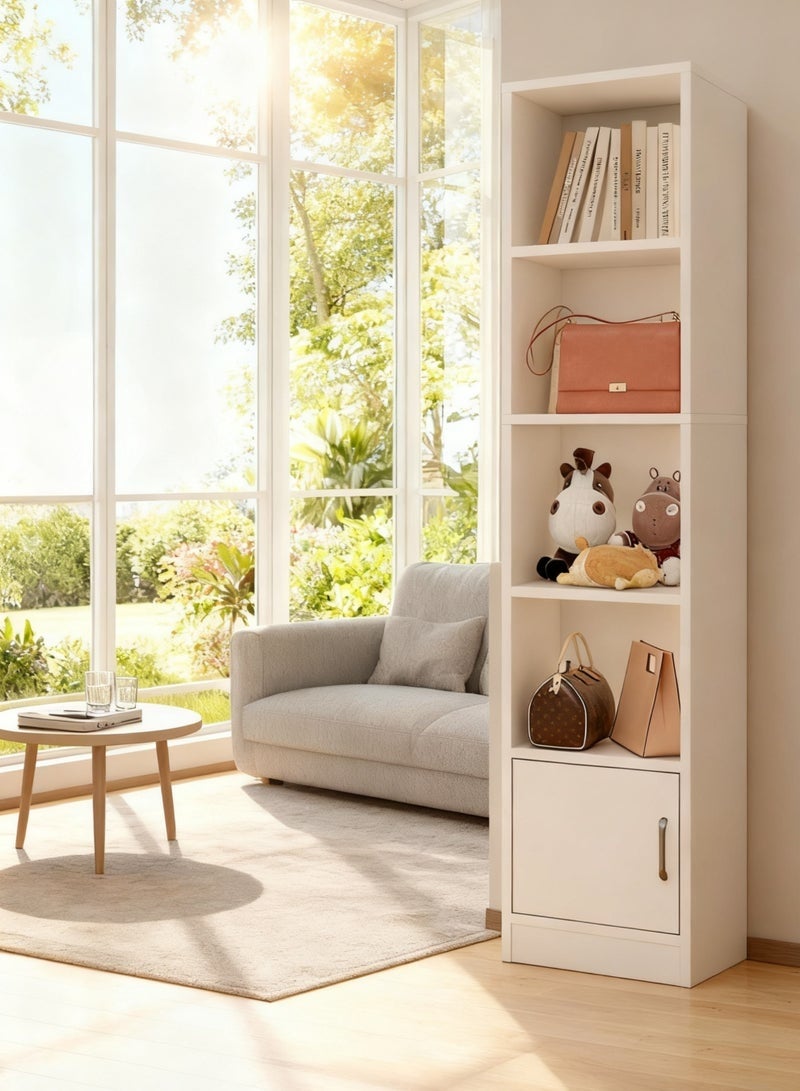 خزانة تخزين، رف قائم على الأرض مع إضاءة محيطة RGB، شاشة متعددة الوظائف ورف تنظيم، مناسب للمساحات الصغيرة والمكاتب وغرف النوم والحمامات والمطابخ وغرف الطعام وغرف الغسيل (أبيض، SGG035) - Image 3