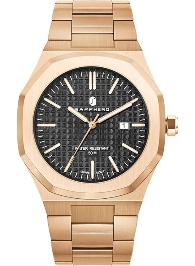 Sapphero Watch for Men Stainless Steel Mens Watches Waterproof Analog Quartz Movement Wrist Watch Gifts for Men - Image 1