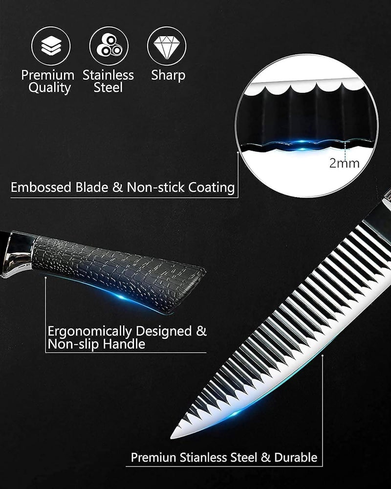 FLORISCA 6 Pcs Kitchen Knife Set with CoversHigh Carbon Stainless Steel Black Colour Coated Chef KnifeUtility Knife Chefs Knife with NonSlip Handle for Home - Image 5