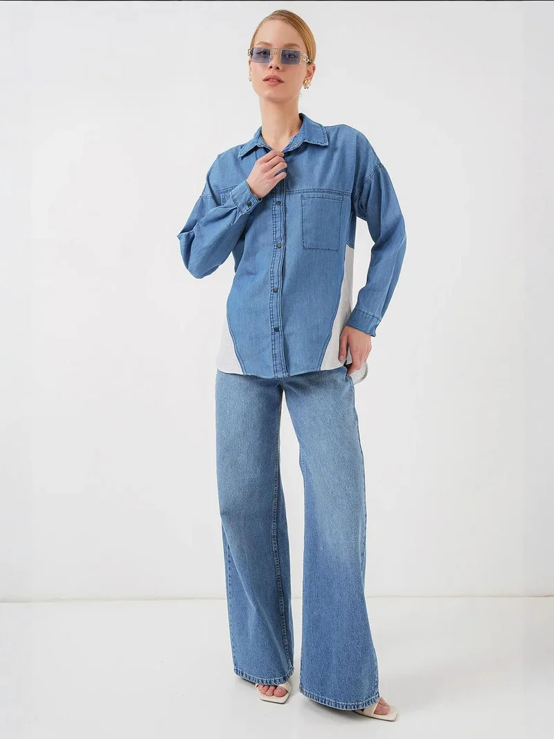 بيغ دارت قميص جينز مخطط بجيوب