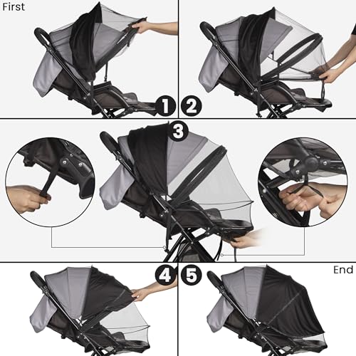 Bemece 2-in-1 Durable Baby Mosquito Net with UPF50+ Sunshade for Stroller, Universal Mosquito for Stroller with Two-Way Zippers & Storage Bag, Breathable & Foldable Baby Bug Net for Strollers - Image 3