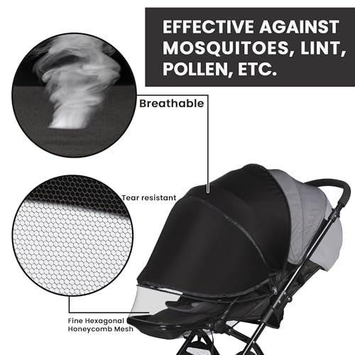 Bemece 2-in-1 Durable Baby Mosquito Net with UPF50+ Sunshade for Stroller, Universal Mosquito for Stroller with Two-Way Zippers & Storage Bag, Breathable & Foldable Baby Bug Net for Strollers - Image 5