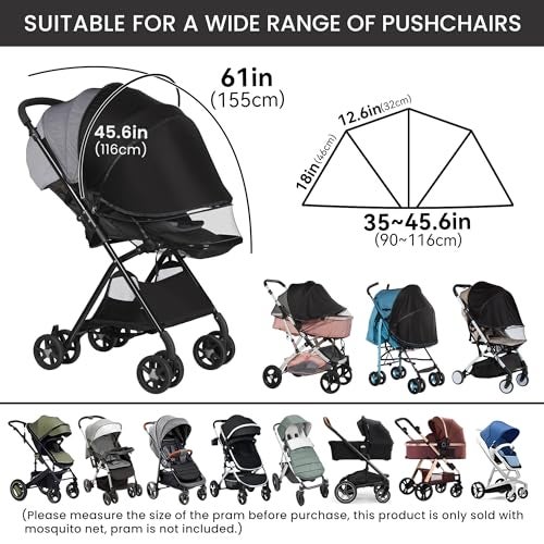 Bemece 2-in-1 Durable Baby Mosquito Net with UPF50+ Sunshade for Stroller, Universal Mosquito for Stroller with Two-Way Zippers & Storage Bag, Breathable & Foldable Baby Bug Net for Strollers - Image 2