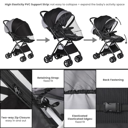 Bemece 2-in-1 Durable Baby Mosquito Net with UPF50+ Sunshade for Stroller, Universal Mosquito for Stroller with Two-Way Zippers & Storage Bag, Breathable & Foldable Baby Bug Net for Strollers - Image 4