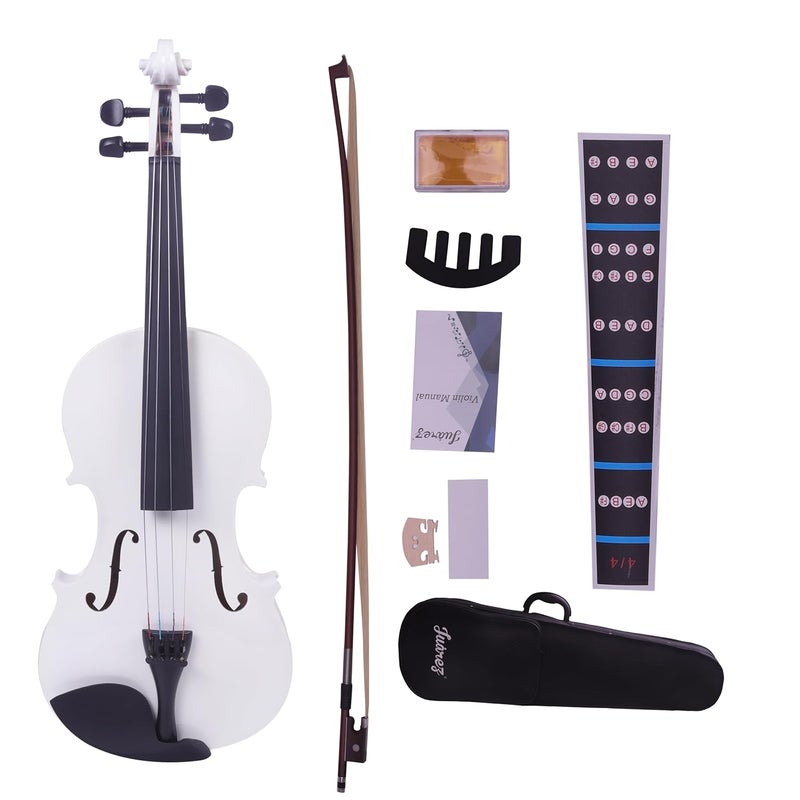 Juarez Legnò Full Size 4/4 Violin Kit, JRV100WH with Bow, Rosin, Fretboard Sticker, Mute, Bridge, Oblong Case, White - Image 1